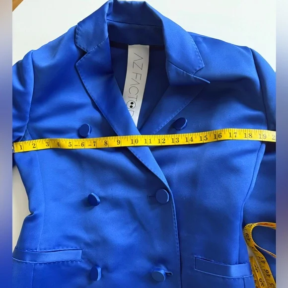 AZ Factory Cobalt Blue Satin Blazer & Mini Skirt Suit Graduation - Picture 15 of 16
